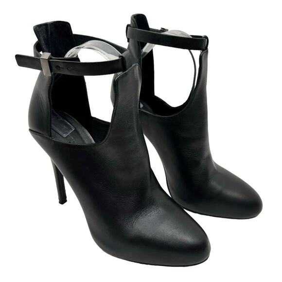 VINCE Sonia Black Leather Cut Out Ankle Strap Booties Stiletto Ankle Boots - Picture 7 of 12